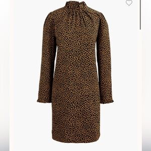 J. Crew Black Dress with Tan Dot Print and High Neck